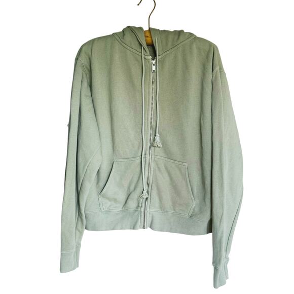 Brandy Melville Full Zip Hoodie Sweatshirt Large Sage Green Cozy Grunge - Picture 2 of 10